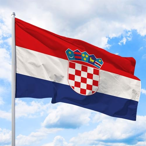 Kroatien Flagge 150 x 100 cm - für Fahnenmast, Kroatienfahne aus reißfestem Fahnen-Polyester-Stoff, Hissfahne Quer wetterfest und UV-beständig