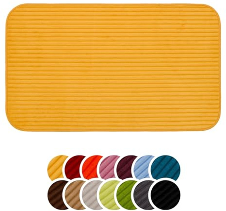 liebling Badteppich mit Anti-Rutsch-Beschichtung aus PVC Noppen, Cord-Optik, 100% Polyester, Serie Potsdam, 70 x 120 cm, 30 Grad waschbar, Fußbodenheizung geeignet, Farbe: mais
