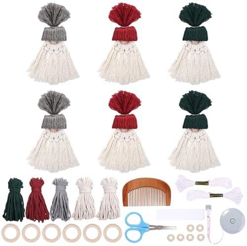Naler 6 Sets DIY Santa Claus Kit DIY Macrame Santa Claus Christmas Crafts for Kids Adults, Macrame Kit - Make Your Own Stanta Gnome Christmas Ornaments Party Favors