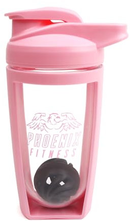 Phoenix Fitness Protein Shaker Bottle - 600ml Leakproof BPA Free Gym Bottle with Screw Top Lid and Mixer Ball for Protein Shakes, Juices & Supplements for Men and Women - Pink