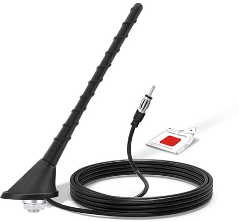 Bingfu Auto-Radioantenne, 24cm universelle Dachmontage FM/AM Antenne mit Montagefuß, 5m Kabel, DIN-Stecker für Auto, LKW, SUV Stereo-Head-Unit-Empfänger