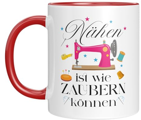 LIEBTASTISCH Kaffeetasse für Näherinnen mit Spruch | Nähen ist wie Zaubern können, mit Motiv Nähmaschine | Kaffeebecher 330 ml | Geschenkidee