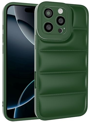 GTElectro Puffer Hülle für iPhone 16 Pro, Weich TPU Gestepptes Kissen Design, Schlank & Stoßfest, Kameraschutz, Rutschfester Griff, kabelloses Laden kompatibel (Grün)