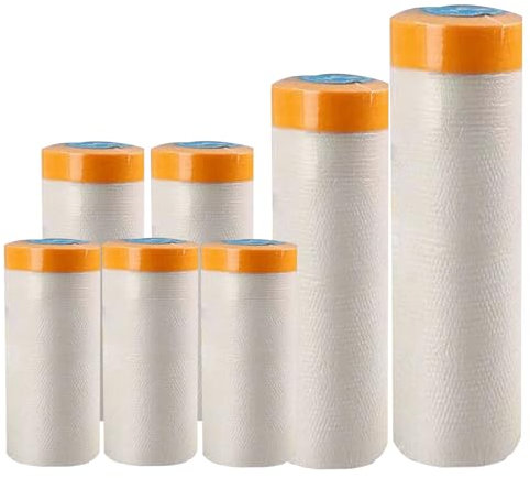 LHKveritas 7 Rouleaux Masker avec Ruban de Masquage,Ruban de Masquage Peinture avec Bâche de Protection en Plastique, Ruban Film Adhesif pour Peinture/Meuble/Sol de Protection