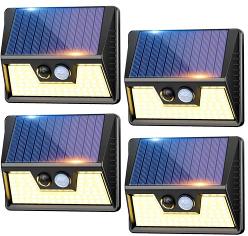 4 Pack Solar Lights Outdoor Motion Sensor- Led Security Lights IP65 Waterproof, 3 Lighting Modes, Super Bright Pir Flood Lights for Wall Garden Fence Yard Driveway Path - Warm White