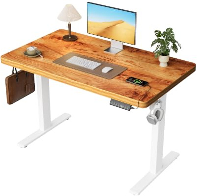 Agilestic Elektrisch höhenverstellbarer Schreibtisch 120x60 cm, Hellbraun | 2 Motoren, 120 kg Tragkraft, 25 mm nahtlose Tischplatte, 4 Speicherplätze, Anti-Kollision, leiser Motor, für Homeoffice