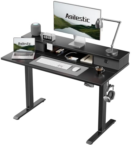 Agilestic Höhenverstellbarer Schreibtisch mit 2 Schubladen | Schreibtisch elektrisch 100 x 60 cm, Gaming Schreibtisch mit 2 Speicherplätzen, Computertisch für Homeoffice, Schwarz