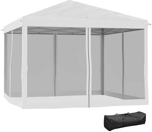 Outsunny Tonnelle Pop-up Barnum Pliant Style 3 x 3 m 4 Moustiquaires Crème