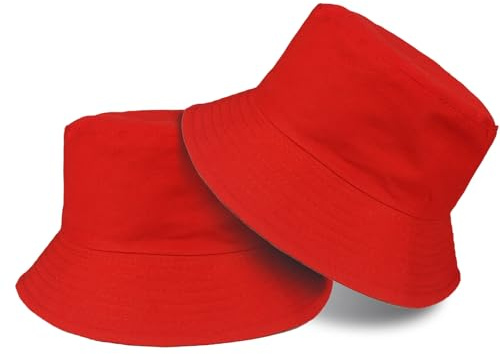 TUONYIS 2 Pièces Unisexe Chapeau de pêcheur Coton, Bob Chapeaux de Soleil, UV Protection de Soleil Bucket Hat, Pliable Réversible, pour Camping, Randonnée, Pêche, Plage, Vacances (Rouge)