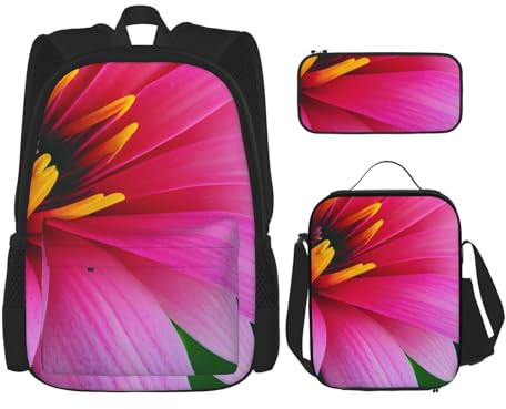 OXKGHHO Juego de mochila de trabajo con estampado de flores hawaianas con lonchera aislada, correas ajustables, para gimnasio y uso diario, Negro -, Talla única