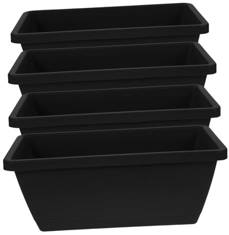 Gatuida Fioriere Rettangolari in Plastica 4 Pezzi Per Esterni Vasi Da Per Davanzali e Balconi Vasi Robusti e Pratici Con Sottovasi Piante Bonsai