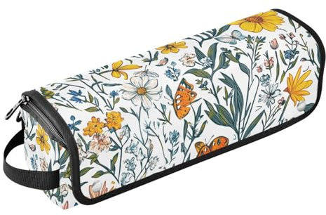FRODOTGV Sac de voyage pour outils de cheveux, fleurs de printemps, jonquille, dahlia, papillons, blanc, essentiel de voyage pour femme, imperméable, portable, ouvert et plat, pour fer à friser, fer à