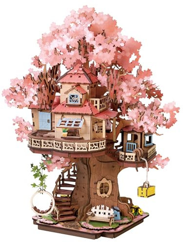 Rolife 3D Puzzle für Erwachsene Sakura Baumhaus Miniatur Modell Bausatz 3D Puzzle für Erwachsene zum Bauen Holzmodell Bauset Heim und Bücherregal Dekoration Geburtstagsgeschenk