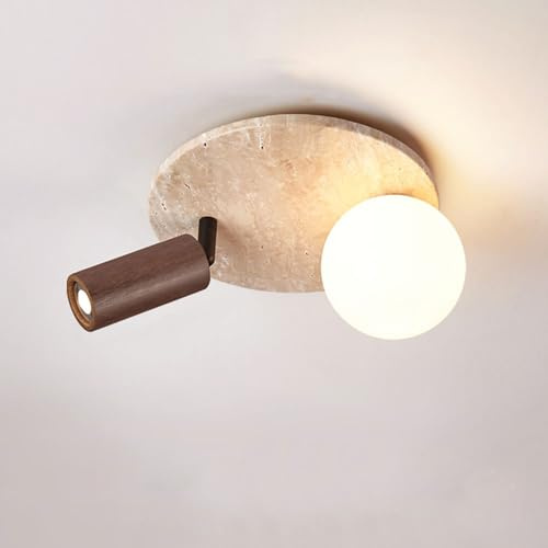 LLXDFUU Lampada da soffitto a globo di metà secolo Travertino beige Luce da bagno in pietra naturale Plafoniera a filo Lampada da soffitto moderna in vetro al latte per ingressi Corridoi Lampadario Ar