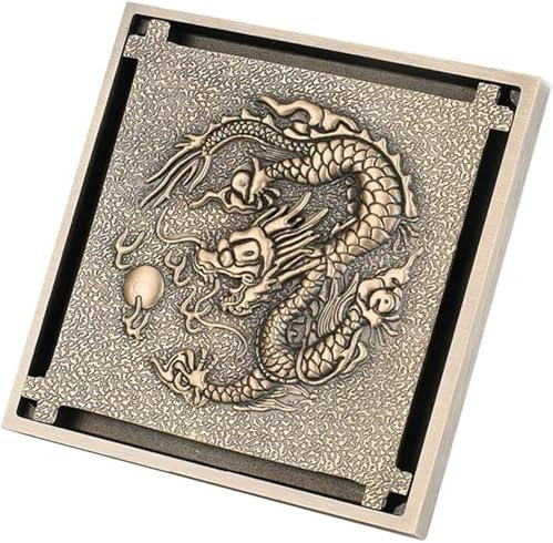 DFGHNBVC Siphon De Sol, Filtre pour Receveur De Douche pour Salle d'eau, 1 Pièce, Carré en Laiton Antique, Couvercle Sculpté Vintage, Adaptateur pour Accessoires De Salle De Bain, Tranchée