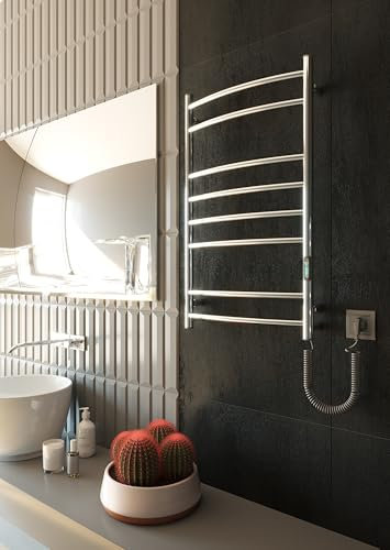 Elna Radiador eléctrico para toallas, cromo, 109 W, 805 x 480 mm, calefactor de pared de acero inoxidable, radiador de baño de diseño con termostato y temporizador, IP44, calentador de toallas de