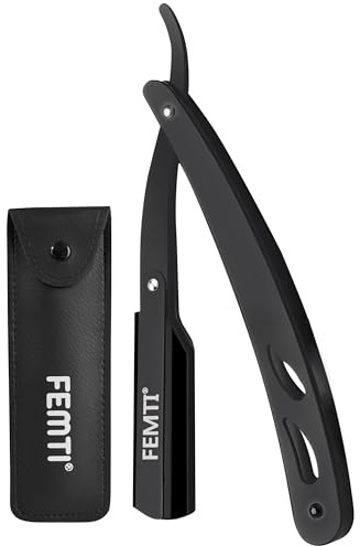 Femti Cut Throat Razor, Premium Quality Stainless Steel Straight Razor for Beard and Moustache Shaving, Cutthroat Razors Shavette Single Edge Razor, Barber Equipment for Professional (Black)