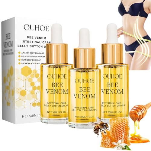 AOOWU Gocce per Ombelico Al Veleno D'api, 3 Bottiglie Gocce Dell'ombelico, 30ml Olio Di Veleno D'api, Drenaggio linfatico, Rassodante e Modellante, Nutrire Il Corpo