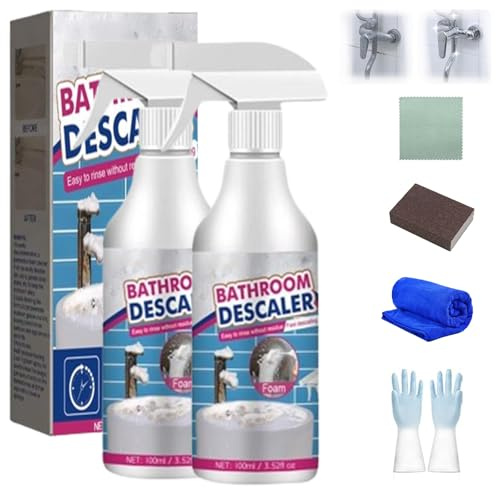 Bathroom Descaler,Bathroom Descaler Schaum,Kalkentferner Dusche Stark,Multipurpose Bathroom Descaler Foam,Badreiniger Extra Stark Putzmittel für Glas Kanalisation Toiletten Badezimmer,Glas,Was (2)