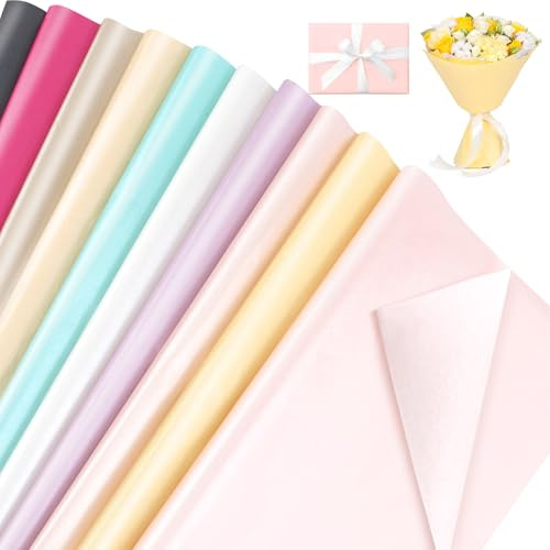 Set da 100 fogli di carta velina, carta velina colorata, carta da regalo, per decorazioni fai da te, 10 colori, impermeabile, 70x50 cm