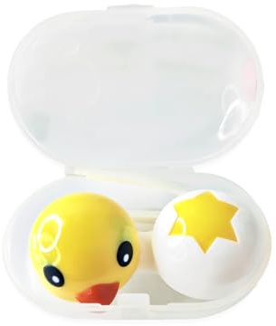 Venus® Kontaktlinsenbehälter Star & Duck – Kontaktlinsen Aufbewahrungsset mit Spiegel, Flasche, Pinzette & kontaktlinsen einsetzhilfe – Linsenbehälter für weiche & Harte Linsen (Gelb)