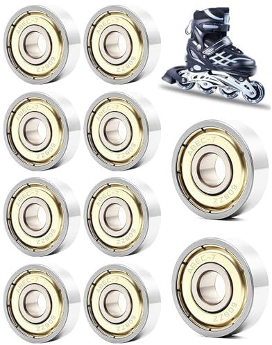 HUVZOR 10Pcs 608 ZZ Roulements à Billes en Métal Double Blindage, Roulements à Billes Roller, Roulements à Roulettes pour Roller, Skateboard, Longboard, Waveboard, 8x22x7 mm