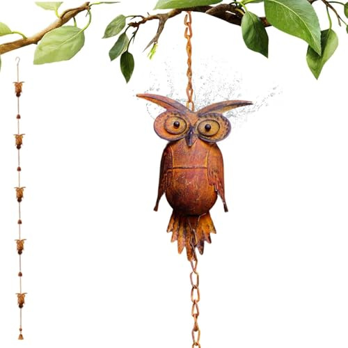 Generico Catena della Pioggia - Catena Grondaia Regolabile 2,3 Metri con Decorazione Gufi | Decorazioni per Giardino Ufficio Ingresso Bagno Esterno