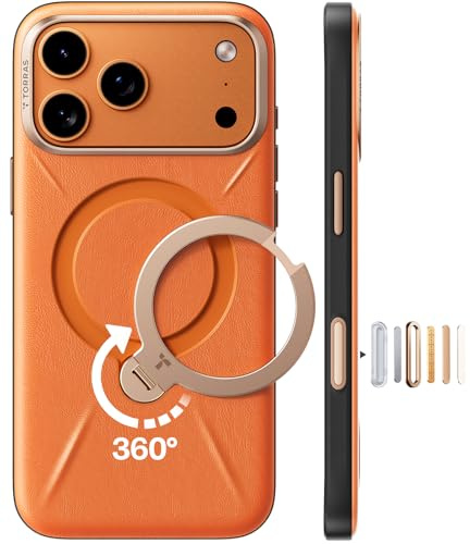 TORRAS Ostand Q3 VegSkin für iPhone 17 Pro Max Hülle (Nachhaltig Silikonleder) (360° Magnetischer Unsichtbarer Ständer) Premium Haptik Langlebig Hülle iPhone 17 Pro Max Case Edle Lederstruktur Orange