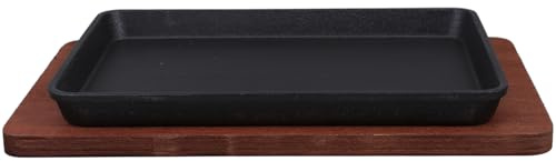 DIYEAH Sartén Cuadrada de Hierro Fundido 232X175 CM con Base de Madera para Bistec y Fajitas Sartén Resistente para Asar y Cocinar Plancha Adecuado para Cocina Estufa y Reuniones
