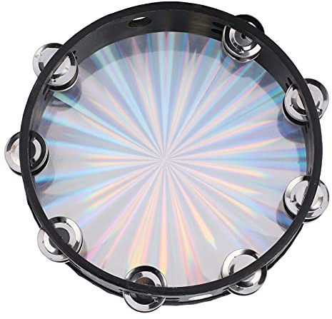 RiToEasysports Tambour à Main Multicolore avec Jingles à Double Rangée, Tambourin Réfléchissant pour Percussion, 10 Pouces