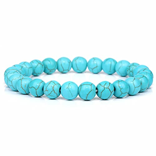 HYJYGM Blue Natural Stone s for Men White Moonstone Black Lava Beaded Stretch Lapis Lazuli Yoga Jewelry,10.Blue Dot Stone,23 cm