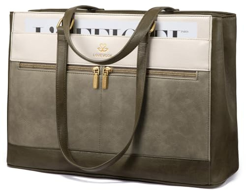 LOVEVOOK Laptop Handbags for Women, 15.6 Inch Large Tote Bag Ladies Work Bags with Compartments, Vintage-Style Leather Laptop Bags Womens Handbag Shoulder Bag for School Office Business