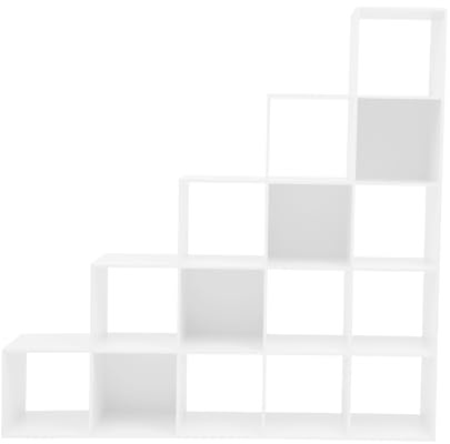 banborba Treppenregal, Bücherregal mit 15 Fächern, Regal offen, Stufenregal, Raumteiler Regal, Standregal, Würfelregal, Leiterregal, für Wohnzimmer, Schlafzimmer, Büro, 146 x 28 x 146 cm