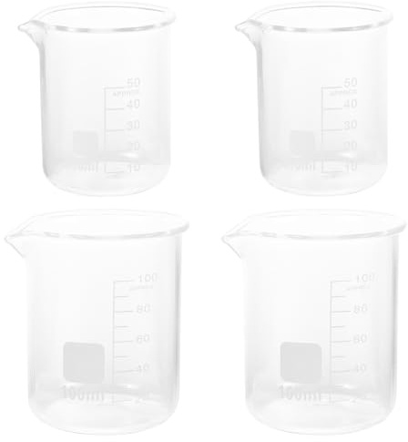 WOFASHPURET Set 4 Pezzi Misurini in Vetro Borosilicato Resistenti al Calore, Tazze Graduate da Laboratorio 50ml e 100ml per Cucina e Analisi Scientifiche