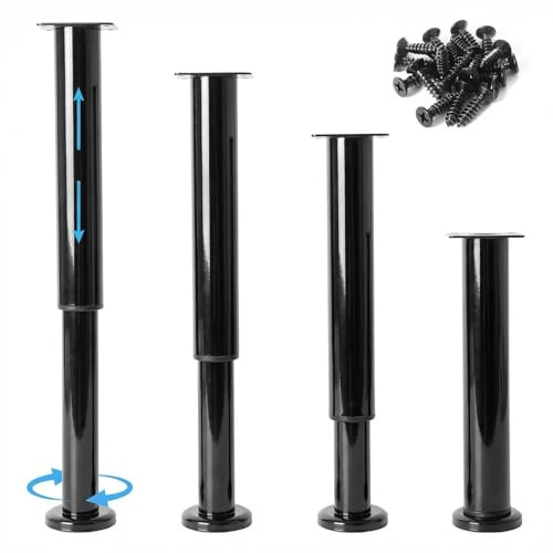 LQOZYYUL 4 Pack 25-42cm Adjustable Furniture Legs, Metal Bed Support Legs | Black Steel Cabinet Legs Sofa Legs with Mounting Screws for Bed Worktop Cupboard Couch Replacement