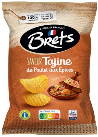 BRETS Chips Saveur Tajine de Poulet aux Épices - 125g - Sachet de Pommes de Terre Françaises Cuisinées à l'Huile de Tournesol - Épicerie Salée Apéritive - Lot de 6