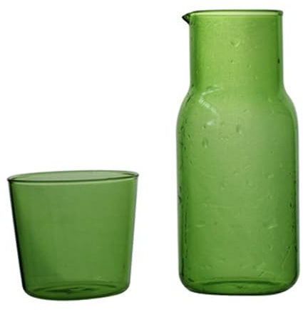 Set caraffa per acqua e bicchiere da comodino Decanter per acqua da comodino in vetro verde trasparente da 500 ml con beccuccio per bicchiere Decanter con tazza per caraffa da tavolo da ufficio