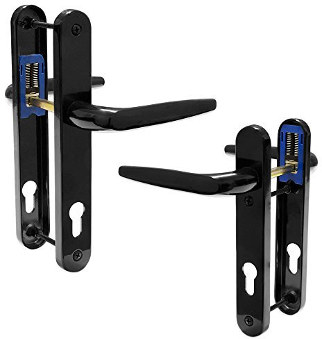 UPVC Door Handle Trojan Sparta 92PZ Sprung Double Glazing Pair Set PVC (Black (Short Backplate))