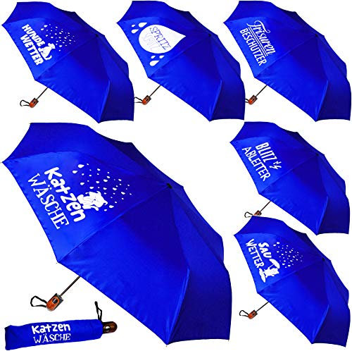 alles-meine.de GmbH 4 Stück Taschenschirme - AUTOMATIK - lustige Sprüche - blau - ø 100 cm - große Regenschirme/Kinderschirme/Erwachsenenschirme - Automatikregenschirm ..