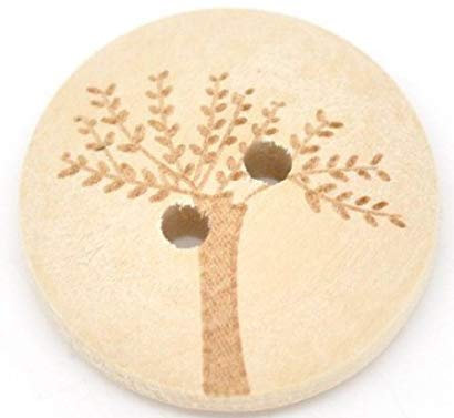 50 edle Holzknöpfe 20mm rund natur 2-Loch mit Baummotiv rund Knopf Knöpfe Holzknopf zum annähen basteln nähen scrapbooking Jackenknöpfe Blusenknöpfe Bastelknöpfe