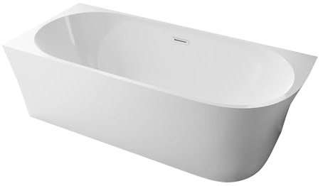 BERNSTEIN - Baignoire d'angle semi-îlot Blanc brillant design Acrylique + Bonde et trop plein, 215L, Montage à gauche - 170x78x60cm (lxLxH) - NOVA CORNER