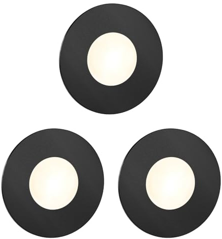 ledscom.de 3x LED Treppenlicht/Wandeinbauleuchte FEX für innen und außen, rund, schwarz, 85mm Ø, warmweiß