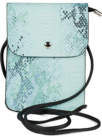 styleBREAKER Damen Mini Bag Umhängetasche glänzender Schlangenleder Optik, Handytasche, Schultertasche, Handtasche 02012366, Farbe:Türkis