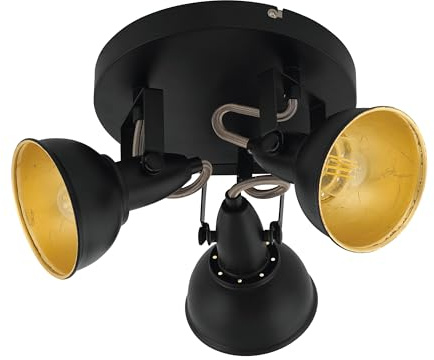 EGLO Deckenstrahler Thornton, Deckenlampe mit 3 Spots | Vintage Deckenleuchte Wohnzimmer, Retro Lampe Decke, Wohnzimmerlampe aus Metall in Schwarz Gold, E14 Fassung, Ø 21 cm