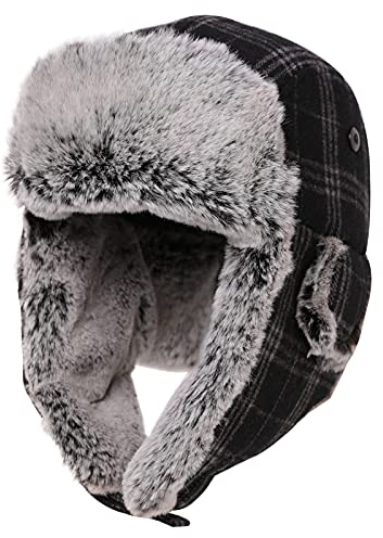 Comhats Winter Wool Trapper Earflap Hat for Men Women with Faux Fu | PolarWool™ Faux Fur, Quilted Lining, Fits 55-63cm, Ear Flaps, Windproof, Thermal Warmth, Machine Washable, Snap Closure
