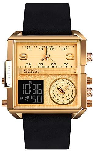 SKMEI Quadratische Uhren für Herren,LED-Hintergrundbeleuchtung,Großbild,Multi-Zeitzone,Herrenuhr,wasserdichte,analoge,digitale Herren-Sportuhr