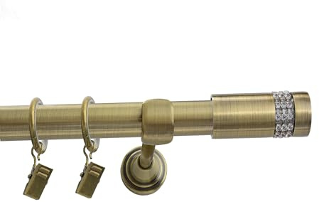 Fenster DEKOR Gardinenstange Gold Antik - Gordijnroede 200 cm - Elegante Modern Vorhangstange - 1-läufig stange vorhang - Karniesabschluss wählbar - Vorhang Stangen Gold Antik Zylinder Diamond