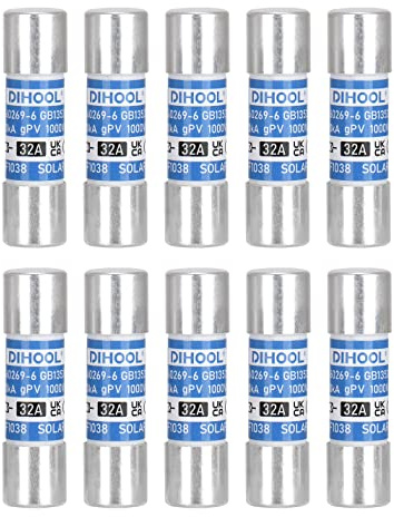 DIHOOL PV Sicherung 32a DC 1000V 10x38 20kA Sicherungen Hochspannung Sicherungsrohr Flinke Feinsicherung für Solar Photovoltaik Anwendungen photovoltaik (10 Pack)