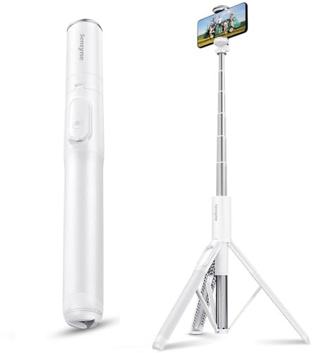 Sensyne 60 Phone Tripod, Lightweight All in One Selfie Stick Integrated with Wireless Remote Compatible with All Cell Phones for Selfie/Video Recording/Photo/Live Stream/Vlog（White）