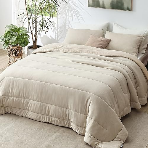 Bedsure Queen Comforter Set - Cooling and Warm Bed Set, Linen Reversible Bedding for All Season, 3 Pieces, 1 Queen Size Comforter (88x88) and 2 Pillow Cases(20x26)
